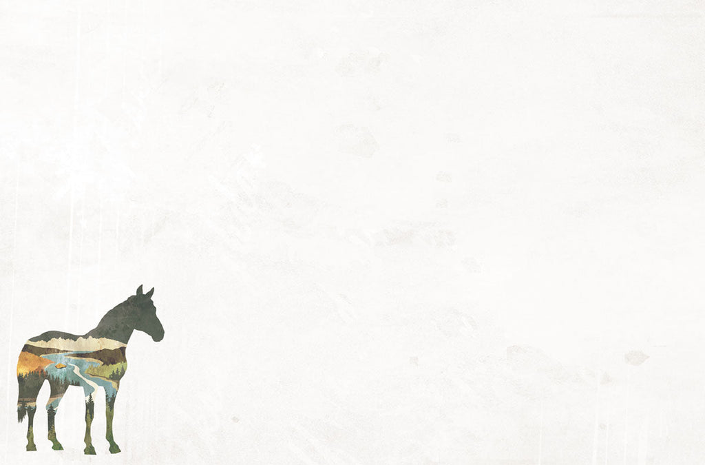 Elegant blank greeting card set showcasing a minimalist design with a nature-filled horse silhouette on a clean white background, ideal for any occasion.