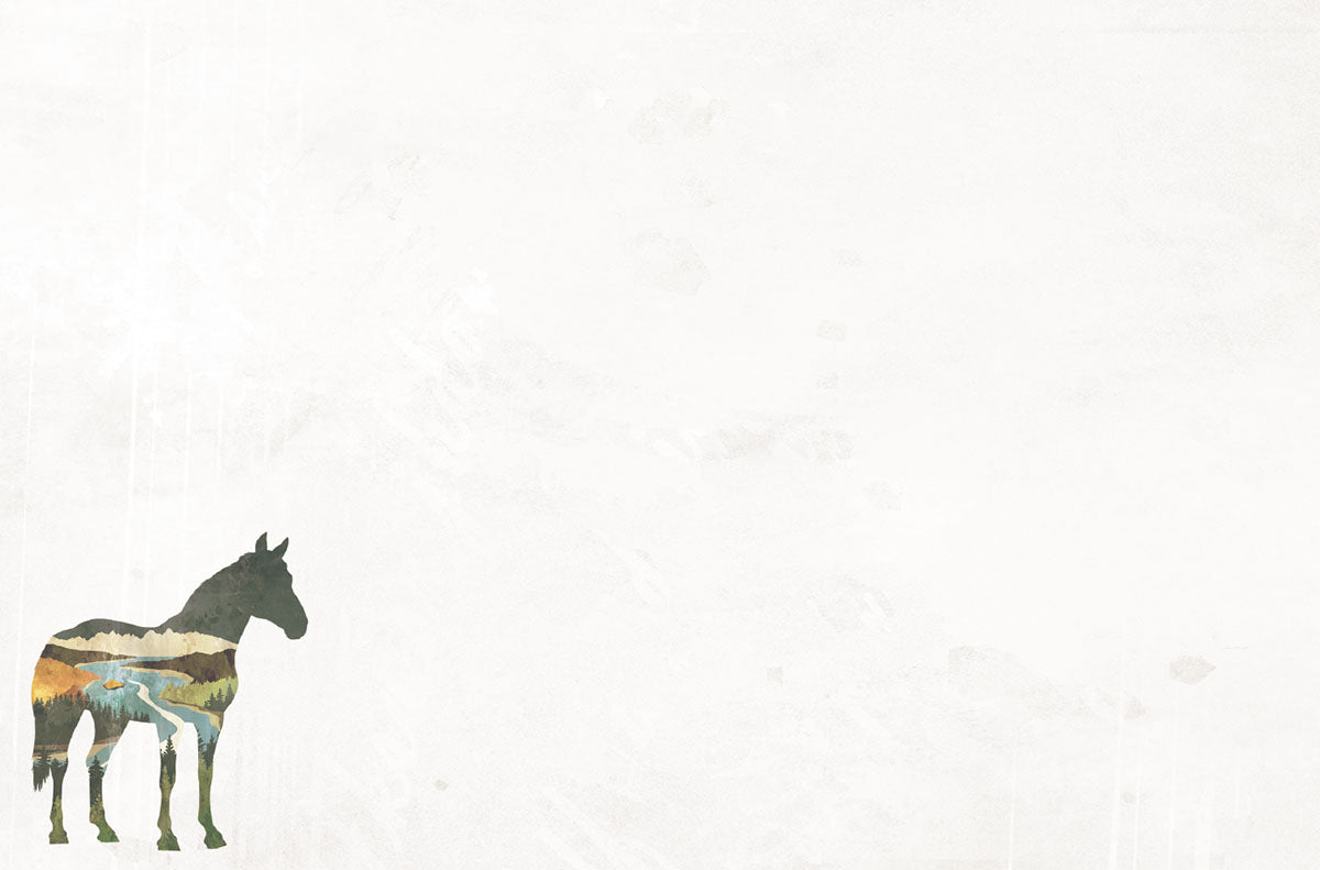Elegant blank greeting card set showcasing a minimalist design with a nature-filled horse silhouette on a clean white background, ideal for any occasion.
