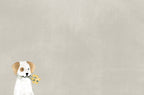 Minimalist greeting card design featuring a small white and brown illustrated dog with yellow flowers against a light grey background, ideal for a heartfelt thank you message to anyone.