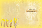 Inside of an artistic yellow birthday card featuring paper candles and the uplifting message: 'Shine on, Birthday Girl!'
