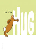 Cute encouragement greeting card featuring a cheerful brown bunny rabbit embracing the word HUG, set against a calming light green background. Perfect for sending a thoughtful message of support.