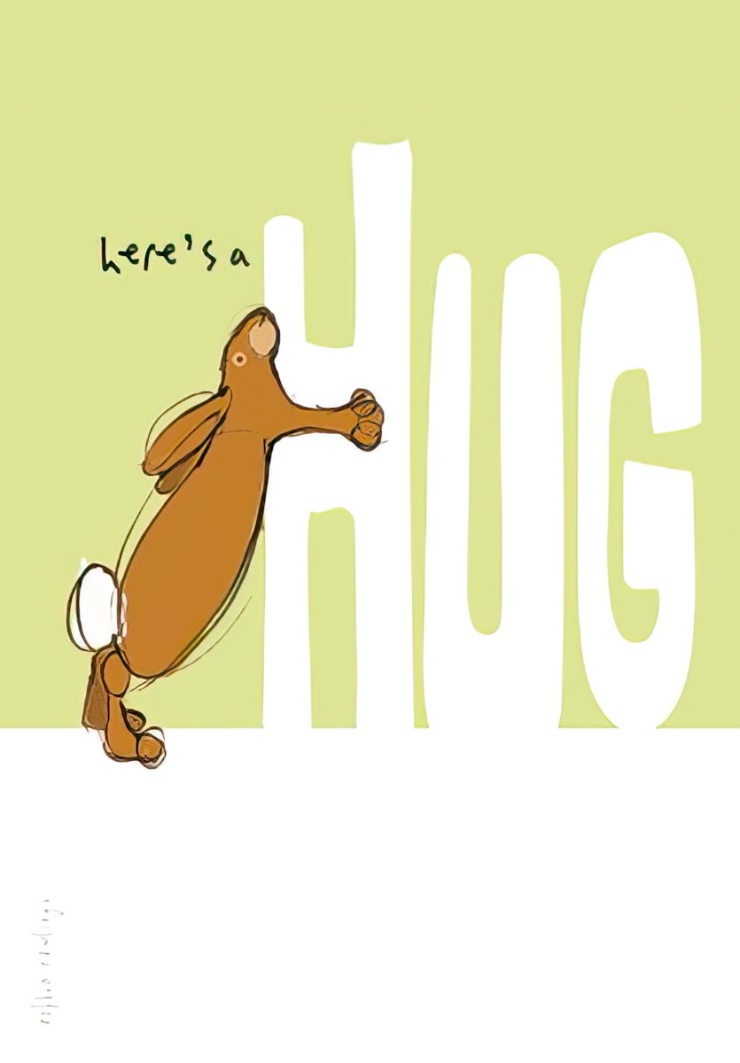 Cute encouragement greeting card featuring a cheerful brown bunny rabbit embracing the word HUG, set against a calming light green background. Perfect for sending a thoughtful message of support.