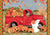 Dog in witch hat in red truck with pumpkins Halloween Card