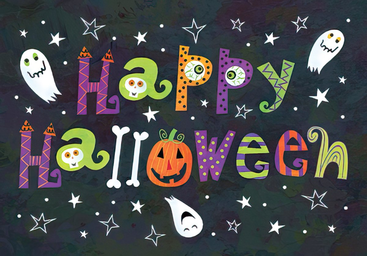 Happy Halloween with ghosts and jack o' lantern Card