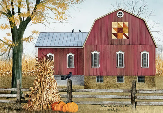 Western farm with quilt emblem Thanksgiving Card