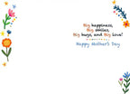 Inside of a thoughtful Mother's Day card, decorated with subtle floral and star accents, displaying the heartfelt message 'Big happiness, Big smiles, Big hugs, and Big love! Happy Mother's Day'.
