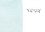 Inside view of a funny birthday card with a light blue background and white space for writing, text reads 'Hope your birthday's a gas, but only in a good way!' ready for a personalized message.