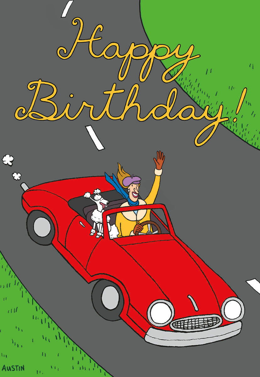 Dog riding shotgun Birthday Card