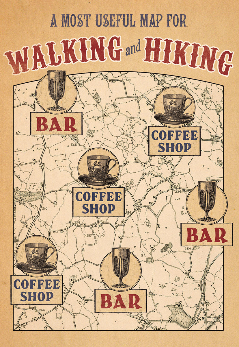 Map with Bars and Coffee Shops Birthday Card