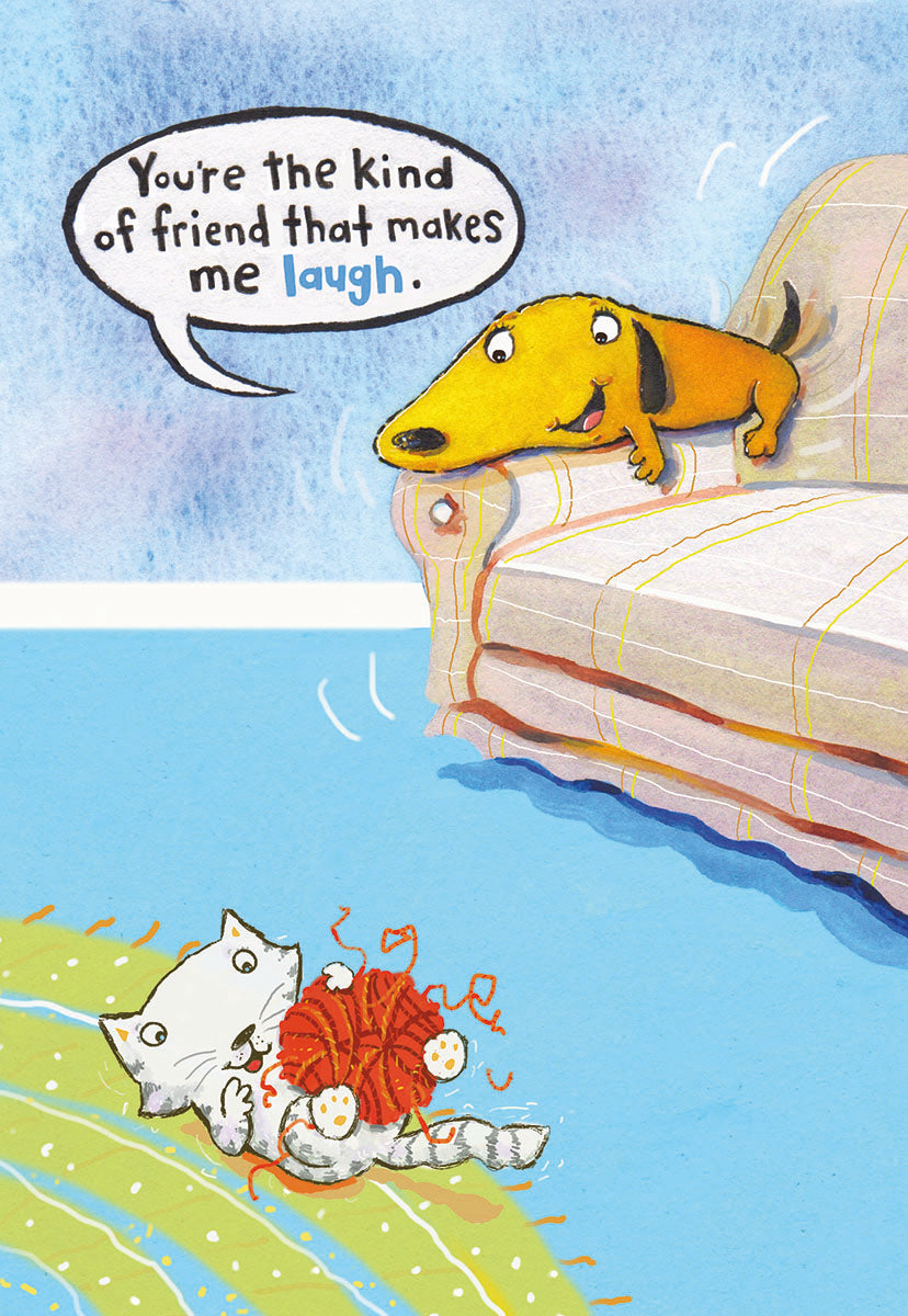 Dog on Couch Chatting with Cat Friendship Card