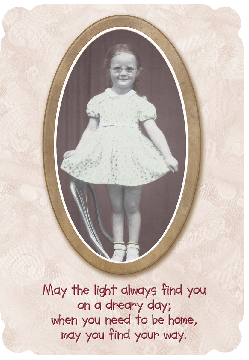 Little Girl with Glasses Holding Dress Encouragement Card