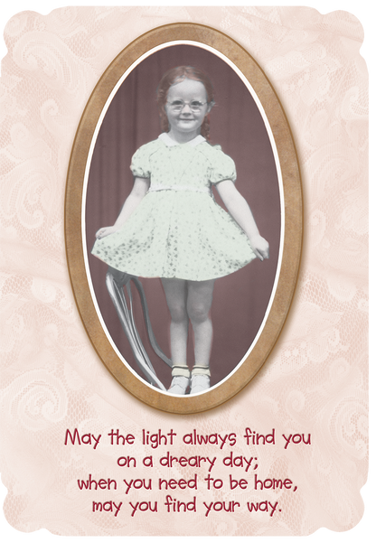 Little Girl with Glasses Holding Dress Encouragement Card