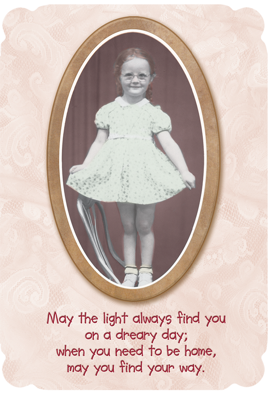 Little Girl with Glasses Holding Dress Encouragement Card