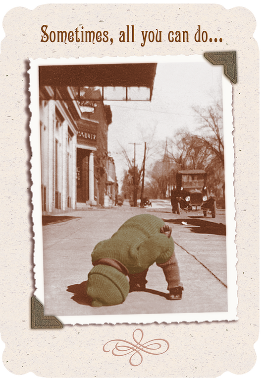 Kid bent over with head on ground Christian Encouragement Card