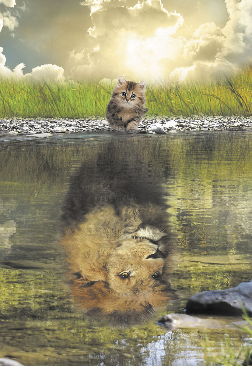 Kitten Sees a Lion in Reflection Encouragement Card