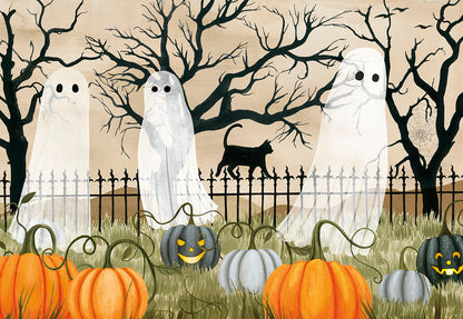 Boo To You Ghosts in Pumpkin Patch Halloween Card