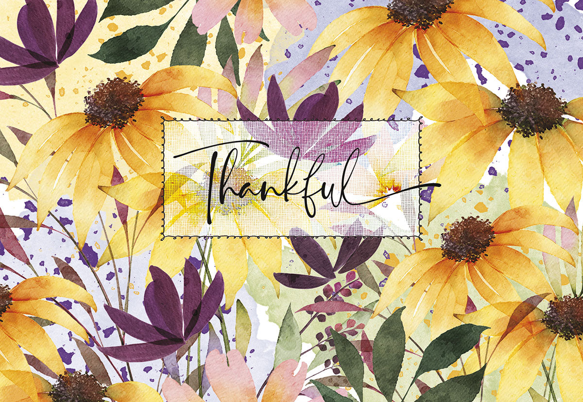 Thankful Daisies and Leaves Thanksgiving Card