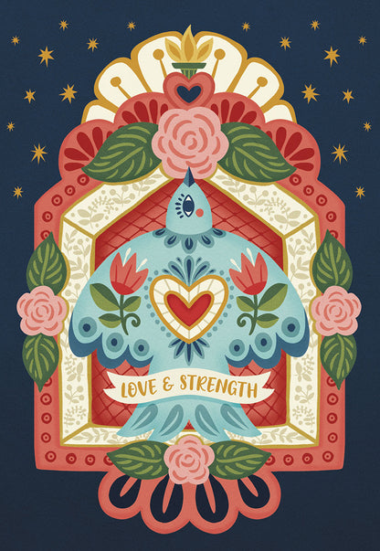 Love & Strength Folk Art Bird Encouragement Card