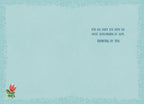 Inside of inspiring greeting card with light blue background and message 'YOU ARE BUILT FOR EVEN THE MOST CHALLENGING OF DAYS. THINKING OF YOU.' with a small red folk art flower in the corner.