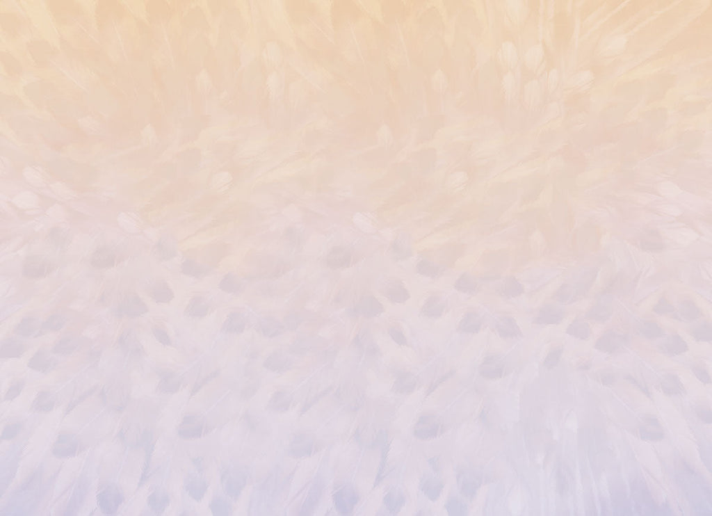 Subtle background design for greeting card, featuring a soft gradient of faded feather patterns in light peach and lavender tones, suitable for elegant writing space.