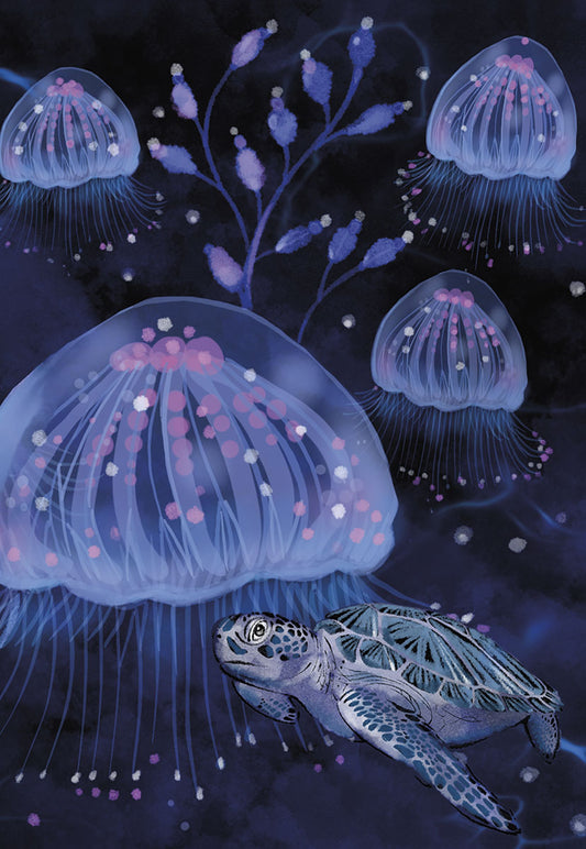 Jellyfish and Turtle Blank Card