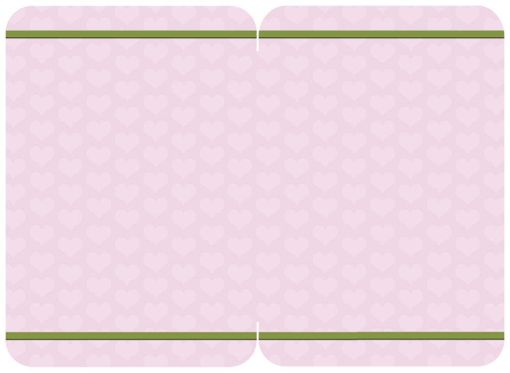 Blank interior of a charming pink greeting card with subtle heart patterns and green border, ready for your heartfelt message.