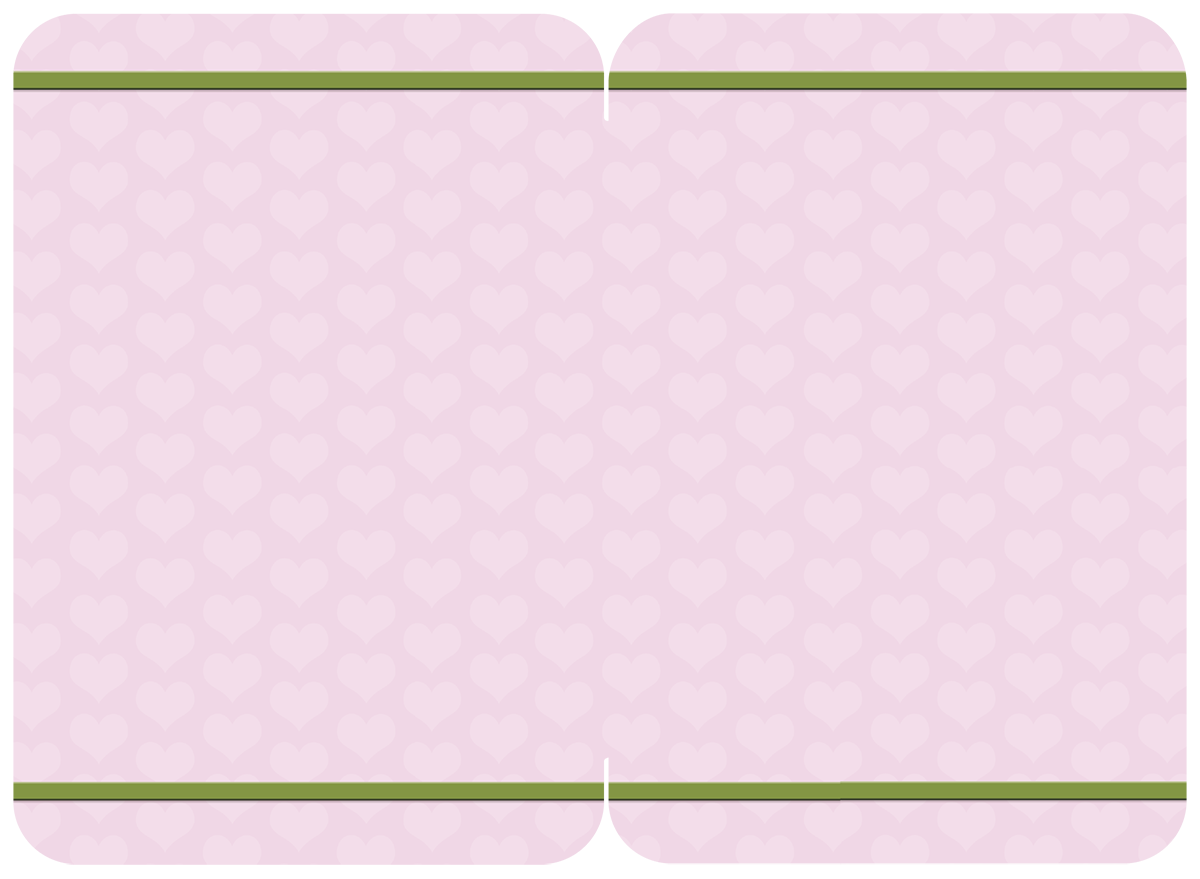 Blank interior of a charming pink greeting card with subtle heart patterns and green border, ready for your heartfelt message.