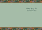 Inside of a 'Get Well' card for children, displaying a soft light green background. The top and bottom borders feature intricate floral patterns matching the card's front design. The elegant script reads: 'Embrace the cozy vibes and feel better soon!', providing a heartfelt message for a speedy recovery.