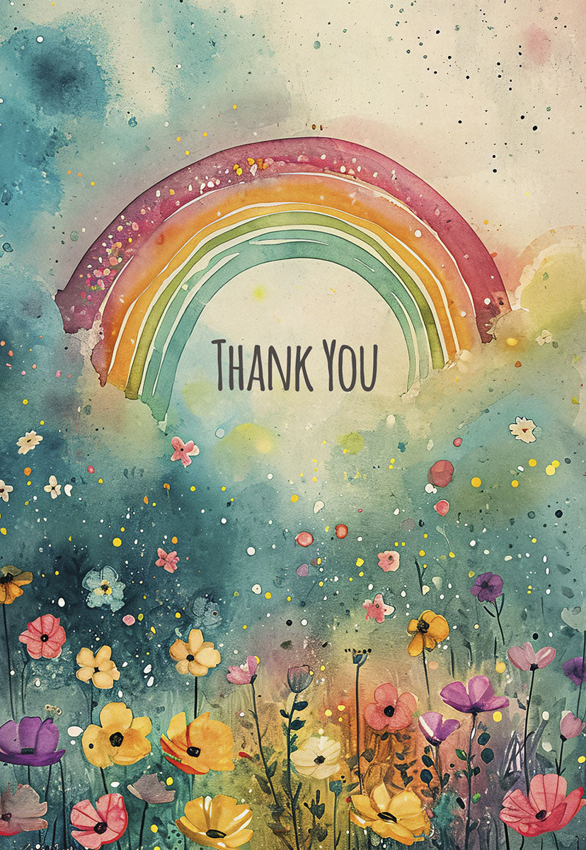 Rainbow and Flowers Thank You Card