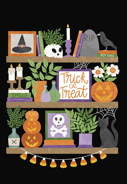 Bookshelves with Halloween Decor Single Halloween Card