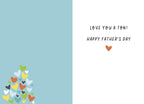 Inside of Father's Day greeting card with 'LOVE YOU A TON! HAPPY FATHER'S DAY' text and small colorful hearts on the bottom left and a single heart.