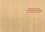 Inside of a humorous Father's Day card with the message in red font: 'Happy Father's Day to a dad who is pawsitively in a league of his own!'