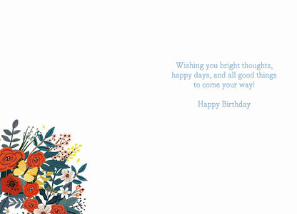 Inside of a Mia Charro 'Have a Positive Mind' card, with a light background and a wish for bright, happy days.