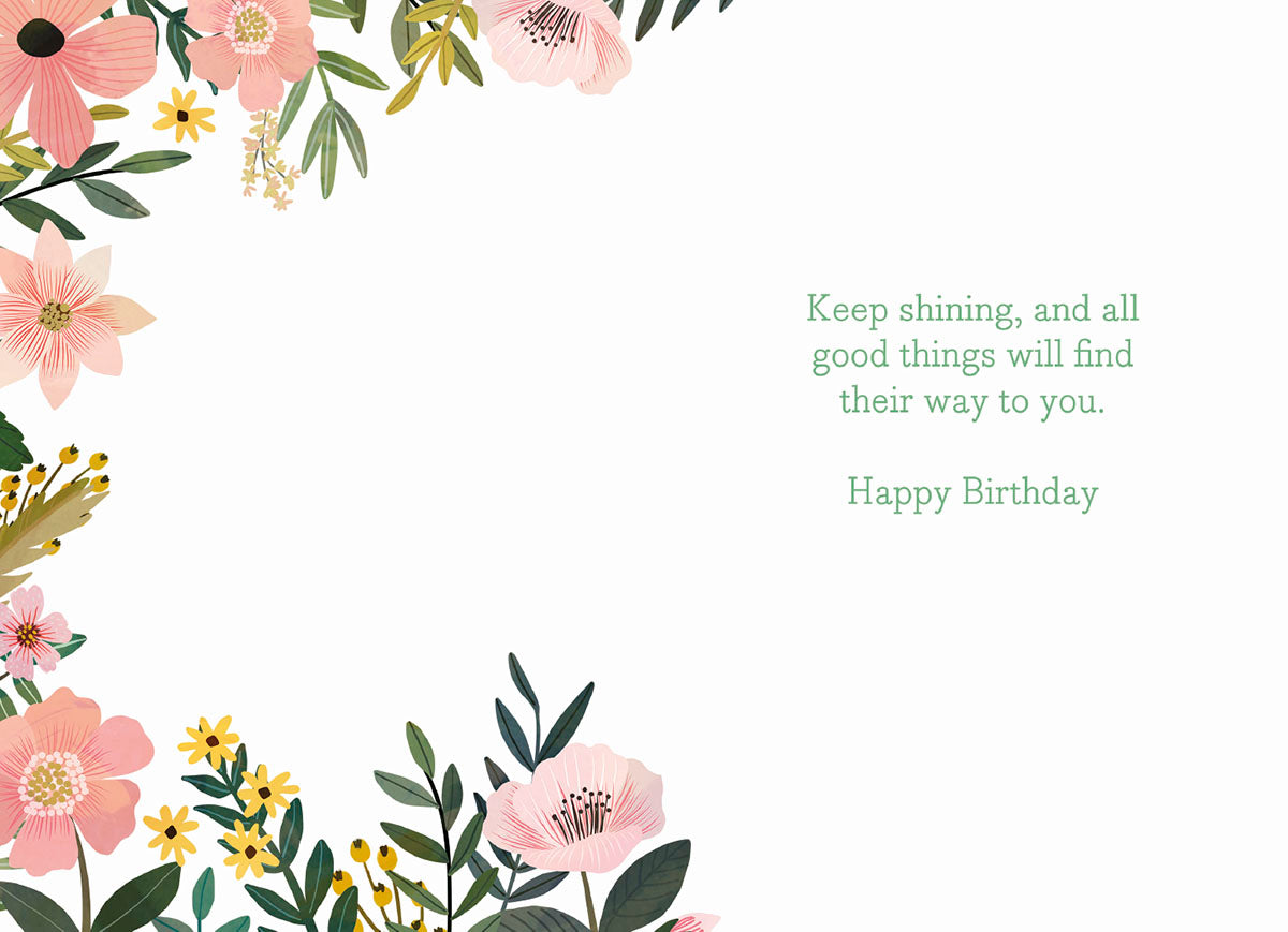 Inside of a Mia Charro 'Be the Energy' card, with a white background and a message about shining brightly.