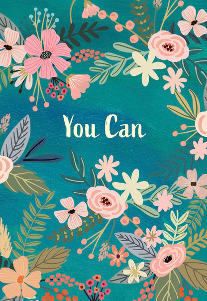 Front of a Mia Charro 'You Can' card, surrounded by a vibrant border of pink and teal flowers.