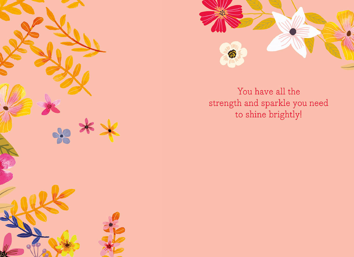 Inside of a Mia Charro 'Trust Your Inner Wisdom' card, with a pink background and a message about inner strength.