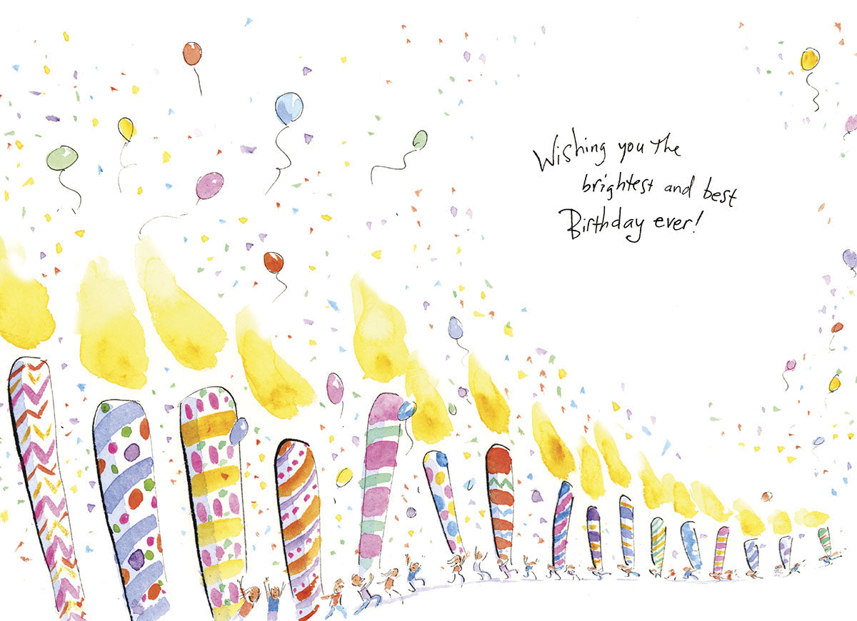 Inside of the celebration card, conveying best wishes: 'Wishing you the brightest and best Birthday ever!'