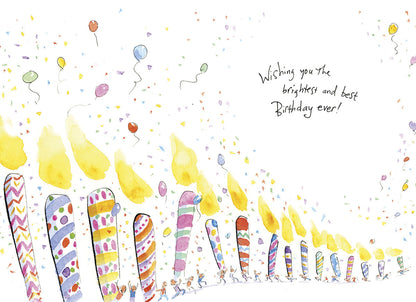 Inside of the celebration card, conveying best wishes: 'Wishing you the brightest and best Birthday ever!'
