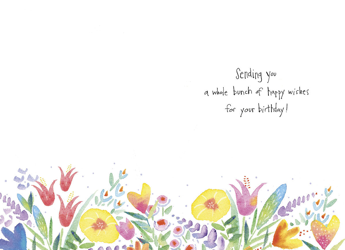 Inside of the red car card, with a message: 'Sending you a whole bunch of happy wishes for your birthday!'