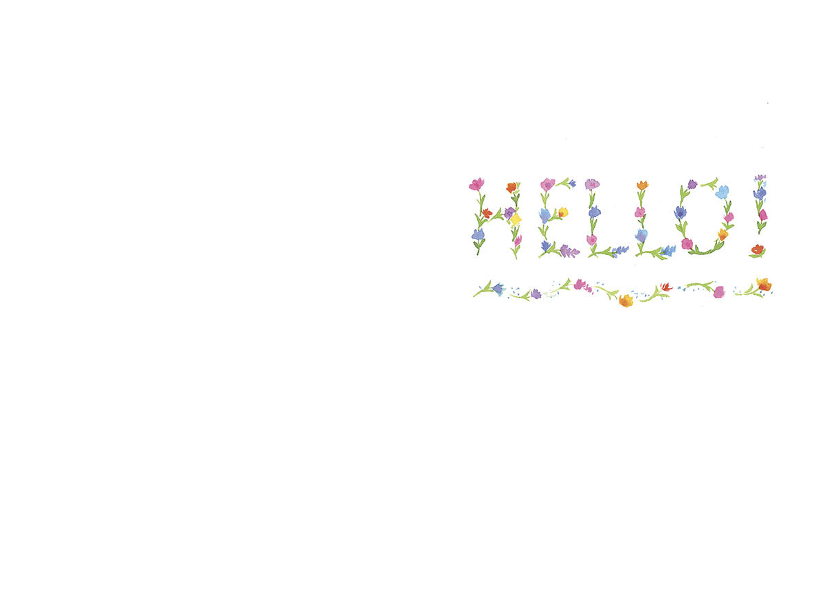 Inside of the mailbox card, revealing a vibrant 'HELLO!' formed by tiny, blooming flowers.
