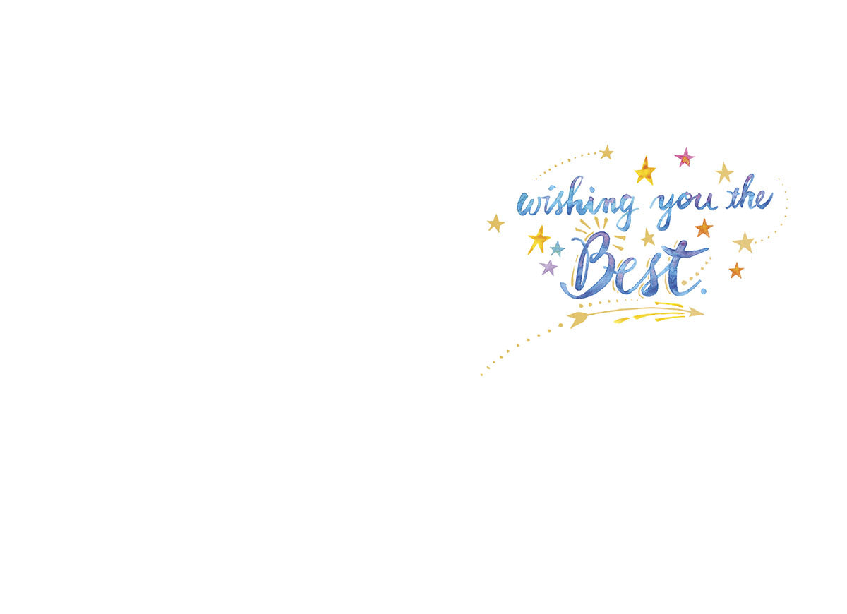 Inside of the Good Luck card, wishing 'wishing you the Best' with a continuation of the star and arrow motif.