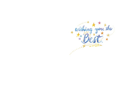 Inside of the Good Luck card, wishing 'wishing you the Best' with a continuation of the star and arrow motif.