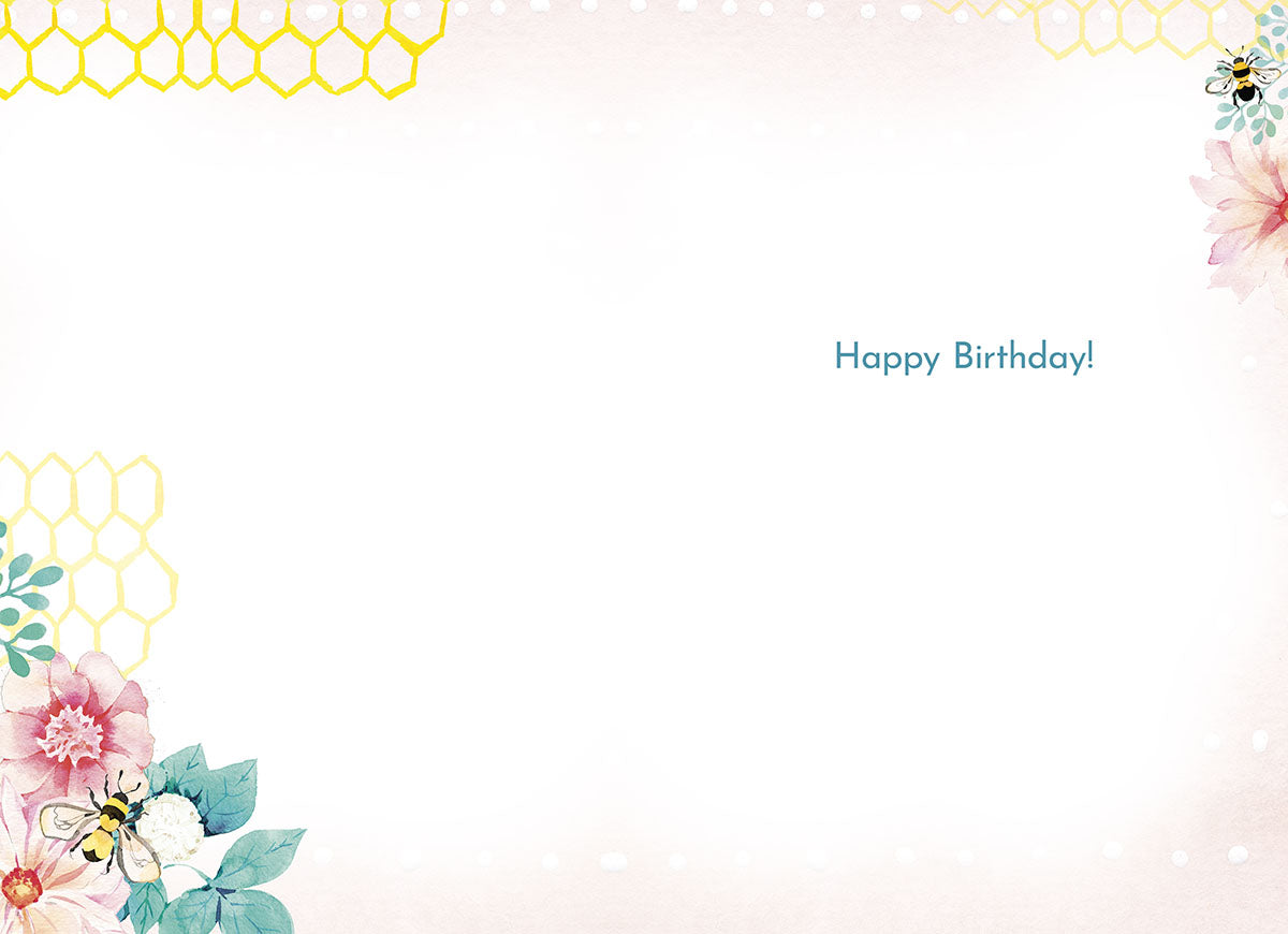 Inside of "You're sweet as honey" card with "Happy Birthday!" text and watercolor floral accents.