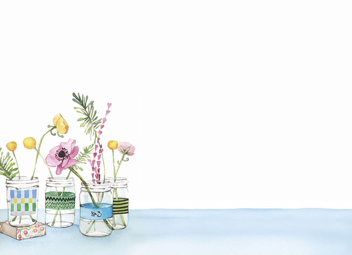 Inside of the "bee happy" card, blank for a personal message, with a small watercolor flower and bee detail.