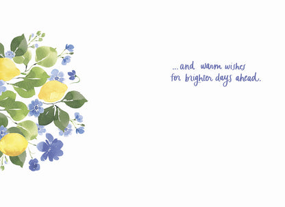 Inside of the raspberry card, blank for a personal message, with a vertical watercolor raspberry and leaf border on the left.