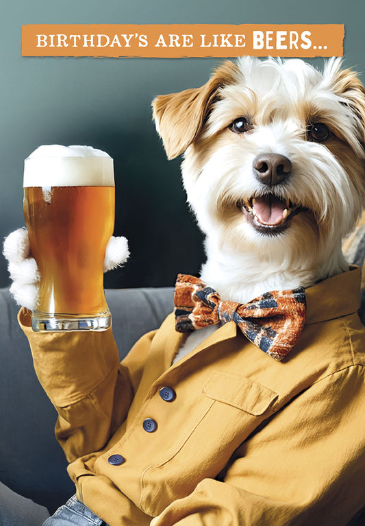 Dog Holding Up Glass Of Beer Birthday Card