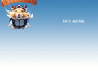 Inside view of an uplifting greeting card featuring the same cute hamster now confidently parachuting, with the encouraging words 'You've got this!' on a clear blue sky background. Perfect for sending support and belief.