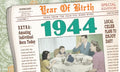 Vintage newspaper-themed greeting card displaying 'Year Of Birth 1944' headline and an illustration of a classic family dinner scene, perfect for a milestone birthday.