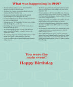 Close-up of a birthday card interior listing significant historical events and pop culture facts from the year 1959, including space travel, civil rights, and toy introductions.