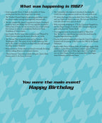 Open birthday card displaying historical events from 1982, including news about technology, space, music, and pop culture, perfect for a milestone birthday.